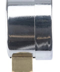 Front view of chrome air gauge with brass threaded connector