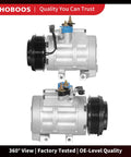Premium Heavy Duty AC Compressor With Clutch angled view, showing six groove pulley, for Ford Expedition and Lincoln Navigator.