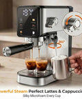 Kitchen MVP 20 Bar Espresso Machine With Built In Milk Frother And Stainless Steel Coffee Maker Featuring 39 Oz Removable Tank And Fast Heat Up For Rich Crema And Smooth Latte Daily brewing espresso with steam wand and dual shots.