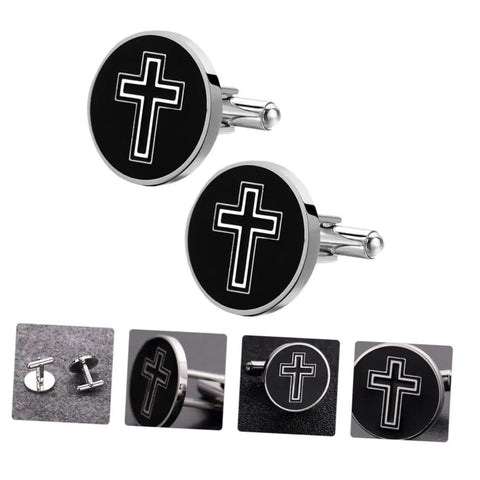 Cross Cufflinks For Men Black Titanium Steel Dress Shirt Fasteners Decorative Accessories That Give You A Sharp Boss Vibe For Business Or Wedding Occasions 1 Pair