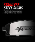 PowerStop front brake pad with stainless steel shims, Extreme branding on silver pad