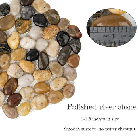 Close-up of polished river stones from the River Rock Stepping Stones Set Of 6 Hexagon Outdoor Garden Path Pavers.