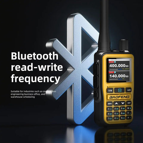 Two Pack Mini Ham Radio Long Range Handheld Two Way Radio With Bluetooth App Programming 999 Channels One-Key Copy NOAA Weather Alerts USB-C Charging Dual Band Walkie Talkies Green showing Bluetooth read-write frequency feature.
