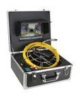 Rock Solid Sewer Pipe Inspection Camera With 10 Inch Monitor And Built In Meter Counter, IP68 Waterproof Drain Endoscope System open case with yellow cable.
