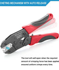 Ratcheting Crimping Tool For Heat Shrink Connectors AWG 22-10, Wire Terminal Crimper Pliers with color-coded dies