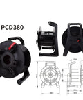 Rock Solid Polymer Cable Reel For Optical Fiber Management Heavy Duty Portable Spool with 8 holes, showing dimensions and design.