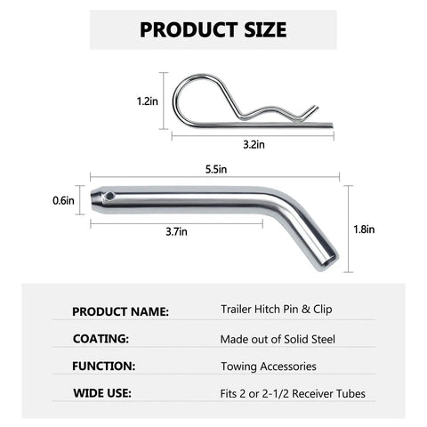 Trailer Hitch Pin And Clip With Grooved Head For Easy Install Five Eighth Inch Diameter Fits Two Inch And Two And A Half Inch Receivers Four Pack Heavy Duty Steel Ready For Towing And Rack Accessories, size chart