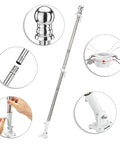4 Ft Pro Grade Stainless Dive Flag Pole Kit With 1 Inch Tangle Free Pole, 360 Degree Rings, Adjustable 180 Degree Bracket, Includes Regulation Dive Flag For Scuba, Spearfishing, And Freediving showing components and assembly