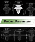 Dimensional chart for 100 Pcs Car Rivets Fasteners Kit With Multi Size Bumper Retainer Clips And 6 Inch Removal Tool
