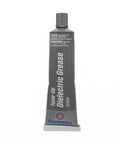 Front view of gray squeeze-tube Permatex dielectric tune-up grease, 3 oz, with blue Permatex logo