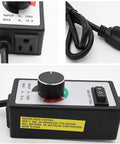 Inline Router Fan Speed Controller for AC Brushed Motors, 120V, 3-setting switch, dial, grounded plug shown from different angles.