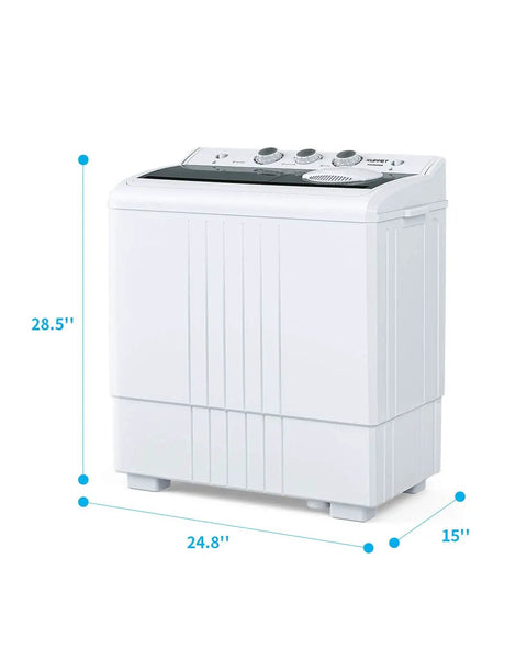 Real Deal Compact Twin Tub Portable Mini Washing Machine 21 Pounds Capacity Semi Automatic Washer Spin Dryer Combo in white 28.5 x 24.8 x 15 inches