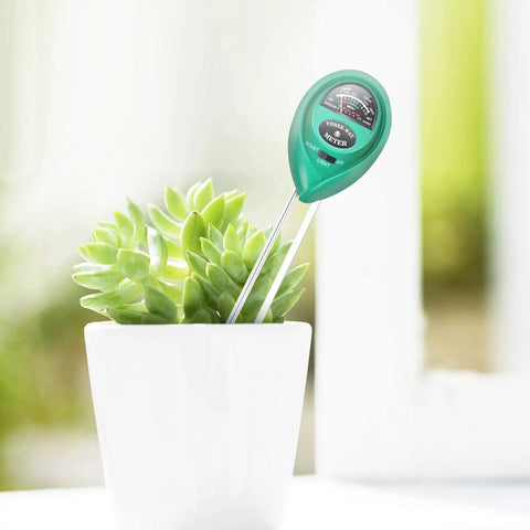 Three In One Soil Test Kit With Moisture Sunlight And PH Meter in a white pot with succulents, indoor garden tool
