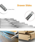 Full Extension Drawer Slides 2 Pair Ball Bearing Telescopic Rails For Furniture, tool-free installation, close-up and drawers shown