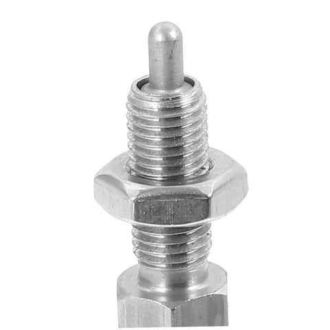 Close-up of Top Shelf Hand Retractable Spring Plunger With Knurled Grip Locking Positioning Pin For Toolboxes And Rolling Cabinet.