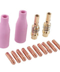 Pro Grade MIG Welding Gear Kit 14Pcs Copper Ceramic Plasma Torch Parts Set With 2 Ceramic Cups 2 Connecting Rods And 10 Contact Tips For 15AK Torch Repair For Welders