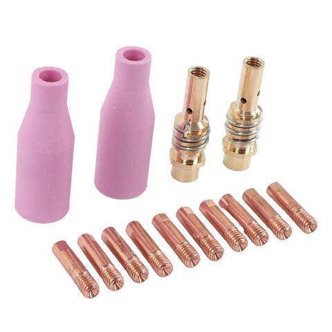 Pro Grade MIG Welding Gear Kit 14Pcs Copper Ceramic Plasma Torch Parts Set With 2 Ceramic Cups 2 Connecting Rods And 10 Contact Tips For 15AK Torch Repair For Welders