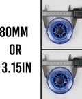 80mm 78A Indoor Roller Hockey Wheels for Inline Skates Blue 8 Pack With ABEC 9 Bearings Soft Urethane with caliper measurement