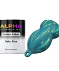 Premium Blue Automotive Basecoat Paint Gallon Ready To Spray With Medium Reducer Straight Outta The Can, quart can with blue paint sample.