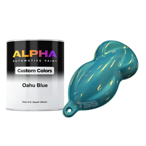 Premium Blue Automotive Basecoat Paint Gallon Ready To Spray With Medium Reducer Straight Outta The Can, quart can with blue paint sample.
