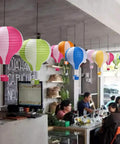 Hot Air Balloon Paper Lantern Decor Set Of 6 With Striped Blue Green Pink Orange Yellow Patterns 12 Inch Hanging