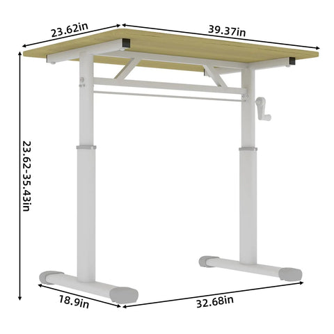 Heavy Duty Height Adjustable Standing Desk Featuring Smooth Manual Crank Ergonomic Wood Surface dimensions 39.37in x 23.62in x 35.43in.