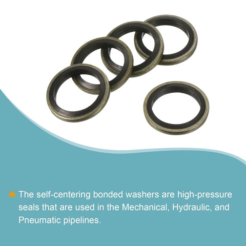 Bonded sealing washers M14, 19.5x14x2 mm, carbon steel with nitrile rubber gasket, pack of 5