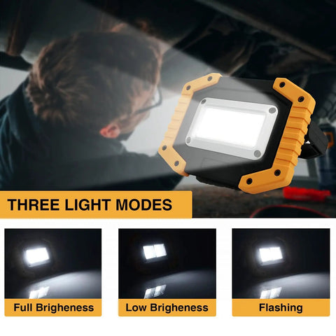30W LED Work Light Portable Rechargeable 2000 Lumen COB Flood Light With Stand Waterproof IP65 Battery Powered Light Modes