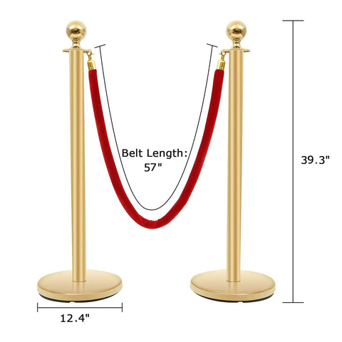 Golden Crowd Control Stanchions Set With 4.8 Foot Red Velvet Rope For Party Weddings Museums 2 Pack Heavy Duty Barrier Poles To Create Safe Queues And Elegant Lines For Event Venues Catering Halls Exhibits And More With A Sleek Golden Finish That Dazzles