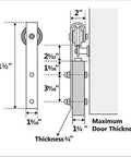 Diagram of Knotty Pine Wood Sliding Barn Door Kit 36x84 Dark Walnut DIY Unassembled Panels with hardware measurements.