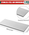 Tough As Nails 304 Stainless Steel Flat Bar One Eighth Inch Thick By One Inch Wide By Twelve Inches Long For Fabrication Crafts Repairs And DIY Projects With 2B Finish By YTKavq, showing dimensions and thickness.