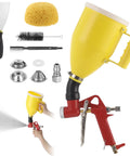 Top Shelf Pneumatic Texture Sprayer Hopper Gun With 0.8 Gallon Hopper Tank And Three Rugged Swappable Nozzles, yellow hopper and red handle.