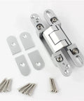 Premium 3D Adjustable Hidden Door Hinge 140 Mm Two Pack with screws and mounting brackets for easy installation.