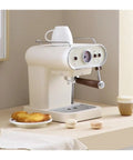 Top Tier 15 Bar Retro Espresso Machine With Italian Electric Pump Semi Automatic Steam Frother 1050 Watt Home Coffee Maker on a kitchen counter.