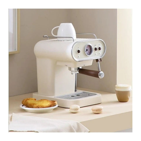 Top Tier 15 Bar Retro Espresso Machine With Italian Electric Pump Semi Automatic Steam Frother 1050 Watt Home Coffee Maker on a kitchen counter.