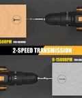20V Cordless Drill Kit With 2 Batteries And Charger For DIY Home Improvement, Three Eighth Inch Chuck, dual speed use
