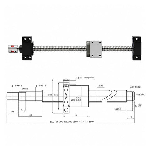 Heavy Duty Badass SFU2005 Ball Screw Kit With 5mm Lead Pitch Pro CNC Machine Builds Featuring Rock Solid BK15 BF15 End Supports Plus Flexible Coupler For Precision Slick Moves And Top Tier Performance Upgrades So You Can Get Job Done Right. SFU2005 ball screw with BK15 BF15 supports and coupler
