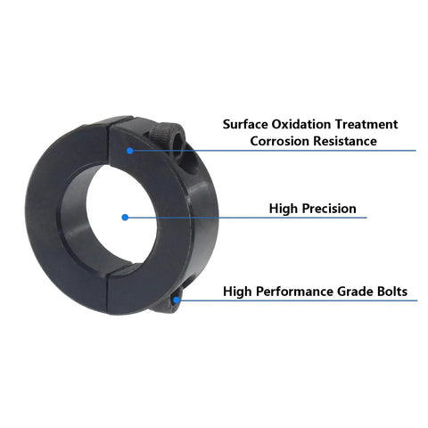 Four Pack Heavy Duty Steel Double Split Shaft Collars 11 16 Inch Bore Two Piece Clamping Fixtures With A Rock Solid Set Screw Black Oxide Finish For Quick Mechanical Swaps And Reliable Axle Alignment