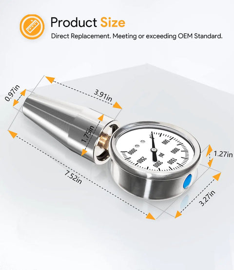 Spindle Drawbar Force Test Gauge Holder For BT40 CNC Mills, 0-3000 PSI/LBS Range, 5/8-11 Inch Retention Knob Thread, Quick Check Tool For Milling Machines, Works With DFG-1 Adapters, Built Tough For Daily Machining; metal gauge size view