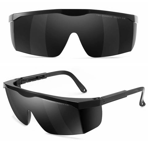 Wide Spectrum IPL Laser Safety Glasses Goggles 190Nm-2000Nm Eye Protection For Laser Hair Removal And Cosmetology Anti Fog Coating OD 2 Plus Low Visible Light Transmittance, front and side view displayed on white background.