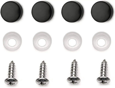 Screws and caps included with Stainless Steel License Plate Backing Reinforcement Plate Black 12x6 1mm Thick Heavy Duty