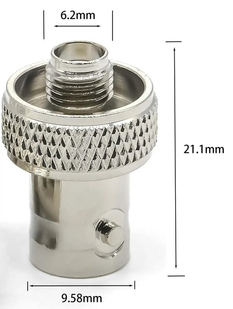 SMA Female To BNC Female Adapter Set For Two Way Radios BaoFeng UV-5R FD-880, nickel-plated brass body dimensions shown