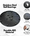 Slick 10 Inch Heavy Duty Swivel Base With A Slim Zero Point Eight Inch Profile showcases stainless steel ball bearings and durable ABS material.