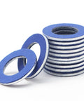 12 Pack Aluminum Oil Drain Plug Gaskets For Oil Pan Seal Durable Asbestos Free Gasket Set With Tight Seal To Prevent Leaks Ideal For Cars And Trucks For Most Vehicles blue aluminum oil drain gaskets stacked