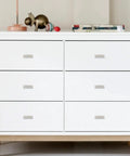 Set Of 15 Brushed Satin Nickel Kitchen Cabinet Knobs And Drawer Pulls For Cabinets, Cupboards And Drawers on white dresser