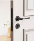 Sleek door with Rolled Flower Door Lock Knob With Key For Bedroom Privacy Universal Fit 72mm Chrome Finish in modern interior.