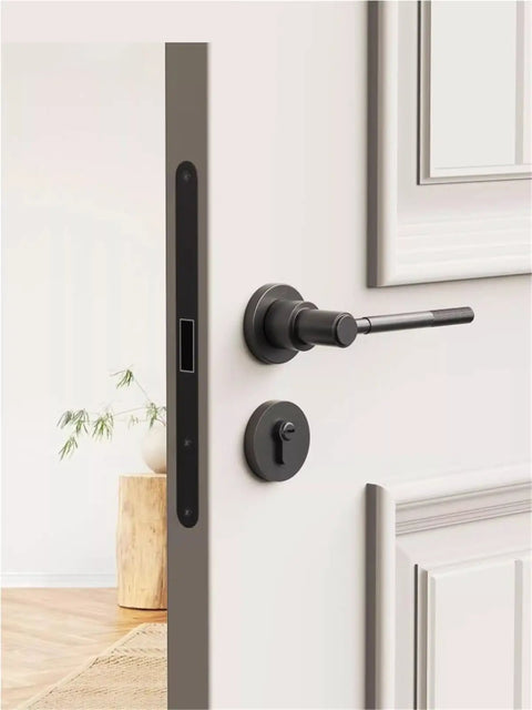 Flower Pattern Privacy Door Knob Set For Bedroom, Universal Fit, Keyed Lock With Easy Install, Gun Ash Finish, side view