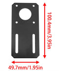 Black 100x50mm motor mounting bracket for NEMA 17 stepper motor; front plate with large center hole and two vertical slots