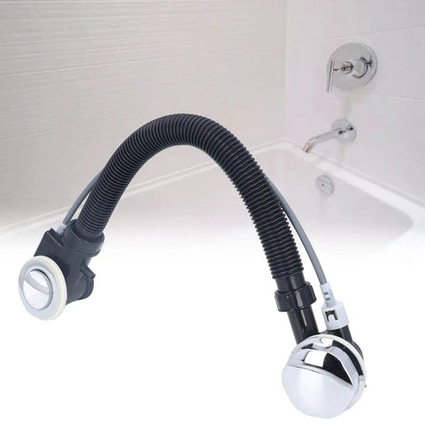 Jenivaint Bathtub Overflow Drain Pipe Concealed Design with flexible black hose and chrome finish for easy installation.