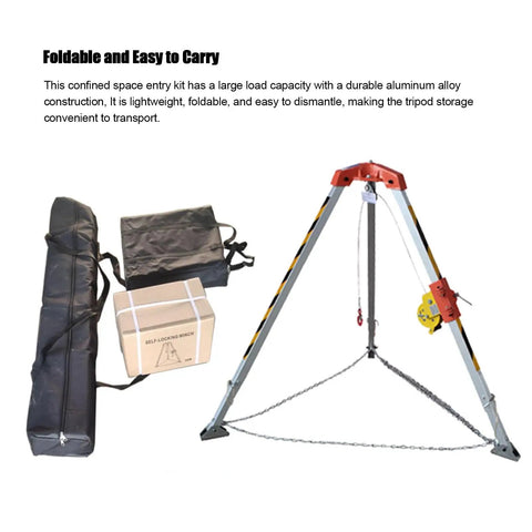 Darn Sturdy Portable Emergency Rescue Tripod With 30 Meter Winch And Legit Aluminum Frame For Deep Well Sewer And Tight Job Sites 440 Lbs Heavy Duty Adjustable Rope System with carry bags and winch.